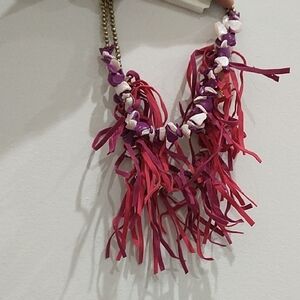 Pink and Purple Fringe Necklace with Metallic Accents